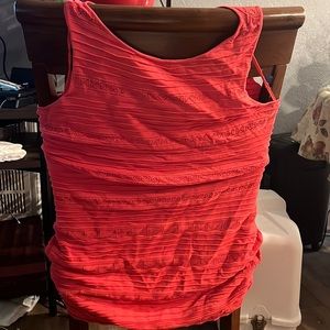 Coral cocktail dress perfect for church, Sunday brunch, or events or for work
